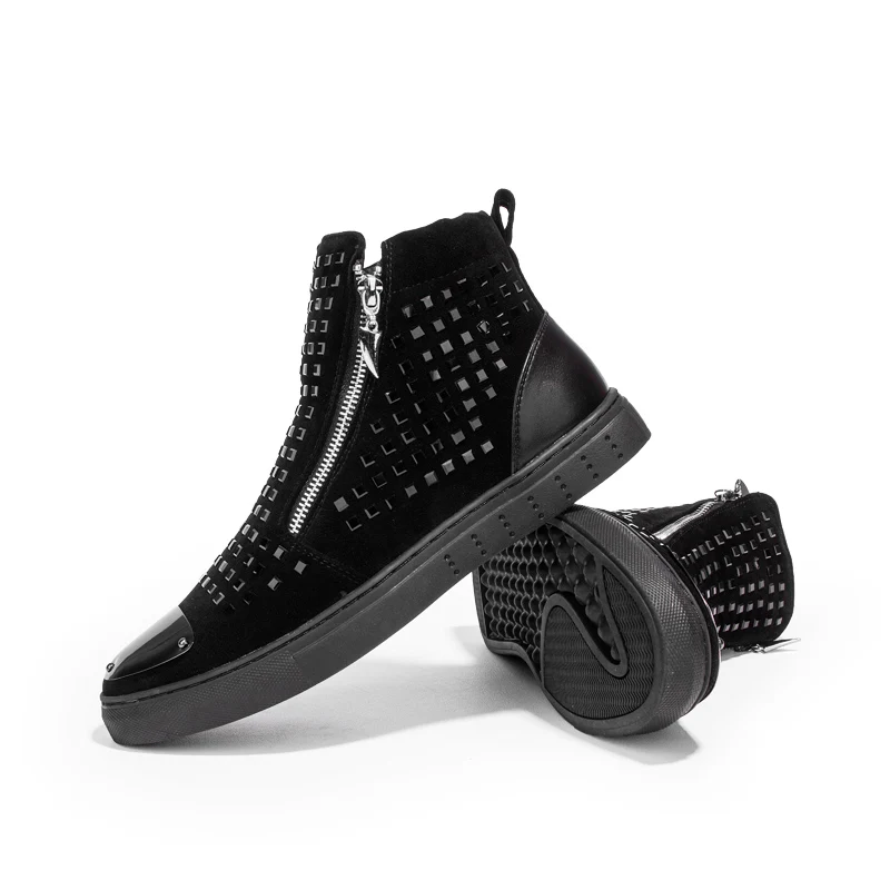 POLALI/2018 Роскошные Брендовые повседневные мужские туфли, черные мужские модные ботинки с заклепками, дизайнерские Танцевальные Кроссовки в