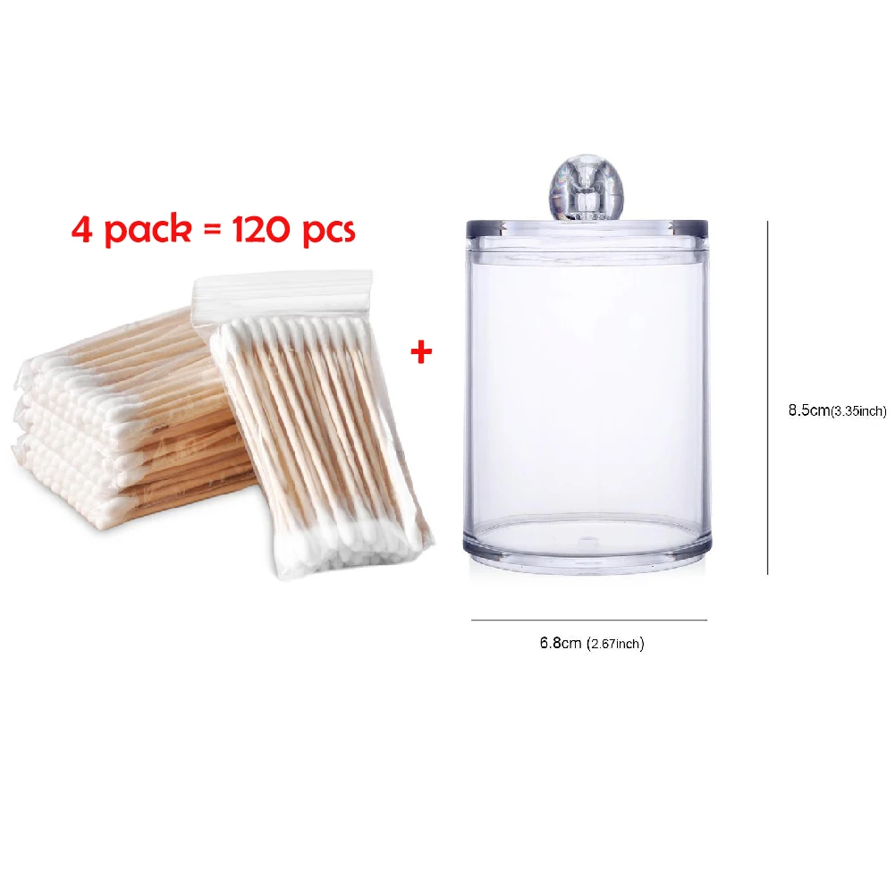 

120pcs Cosmetic Cotton Swab Double Head Ended Clean Cotton Buds Makeup Ear Clean Tool with Acrylic Swab Cotton Storage Organizer