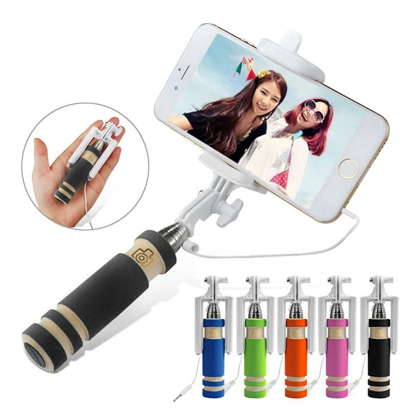

Newly New Foldable Mini Wired Selfie Stick Handheld Extendable Monopod Non-slip Handle for iPhone 6/6S plus/Samsung @