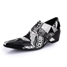 New Fashion 2017 Printed High Heels Shoes for Men Genuine Leather Buckle Casual Christmas Party Shoes Plus Size 38-46