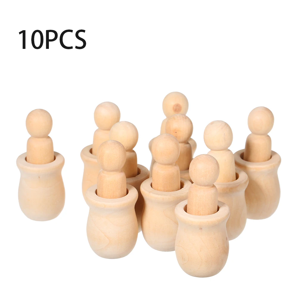 

Kid's Party Favor 10Pcs People Nesting Set Wooden Peg Dolls Unfinished Crafts Preparation Paint or Stained Wedding Home Decor
