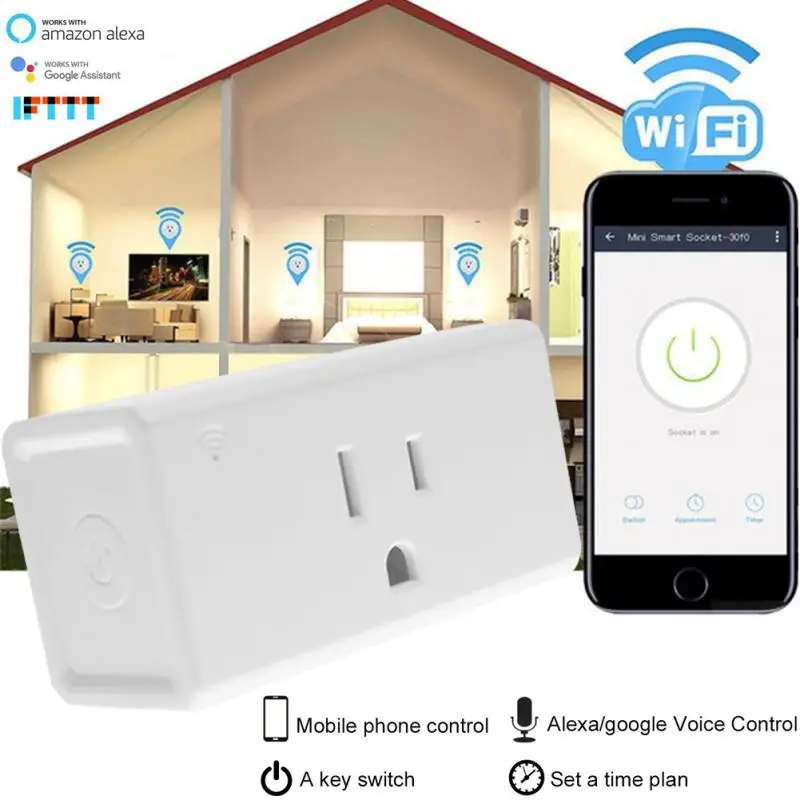 Удаленный Управление Smart Розетки мини плавными линиями переключатель Wi-Fi включен простой США Plug