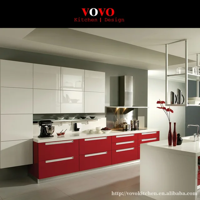 Modern Glossy White Red Color Combination Kitchen Cabinet In Modern Glossy White Red Color Combination Kitchen Cabinet