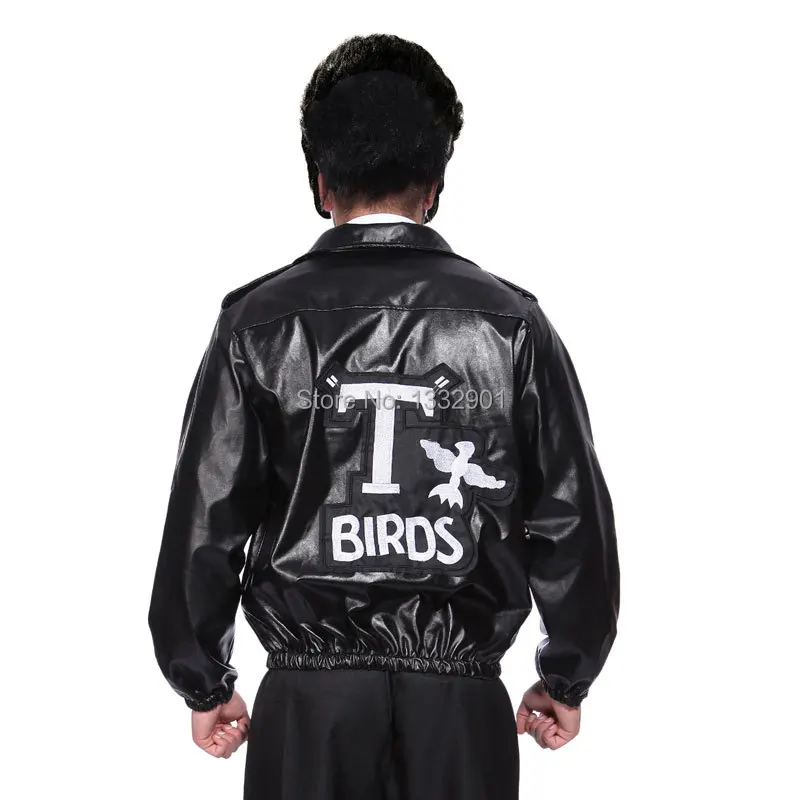 50s Grease Black Leather Look T Bird Jacket Danny T Bird Fancy Dress Costume Costume Mascot Dress Pakistancostume Badge Aliexpress