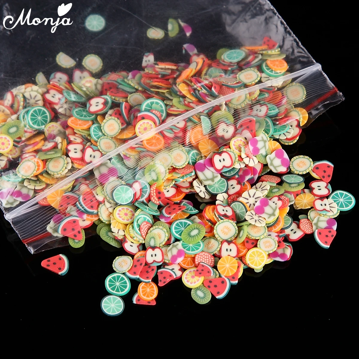 

Monja 1000Pcs Mix Style Nail Art 3D Polymer Clay Tiny Fimo Cute Fruit Slices DIY Decoration