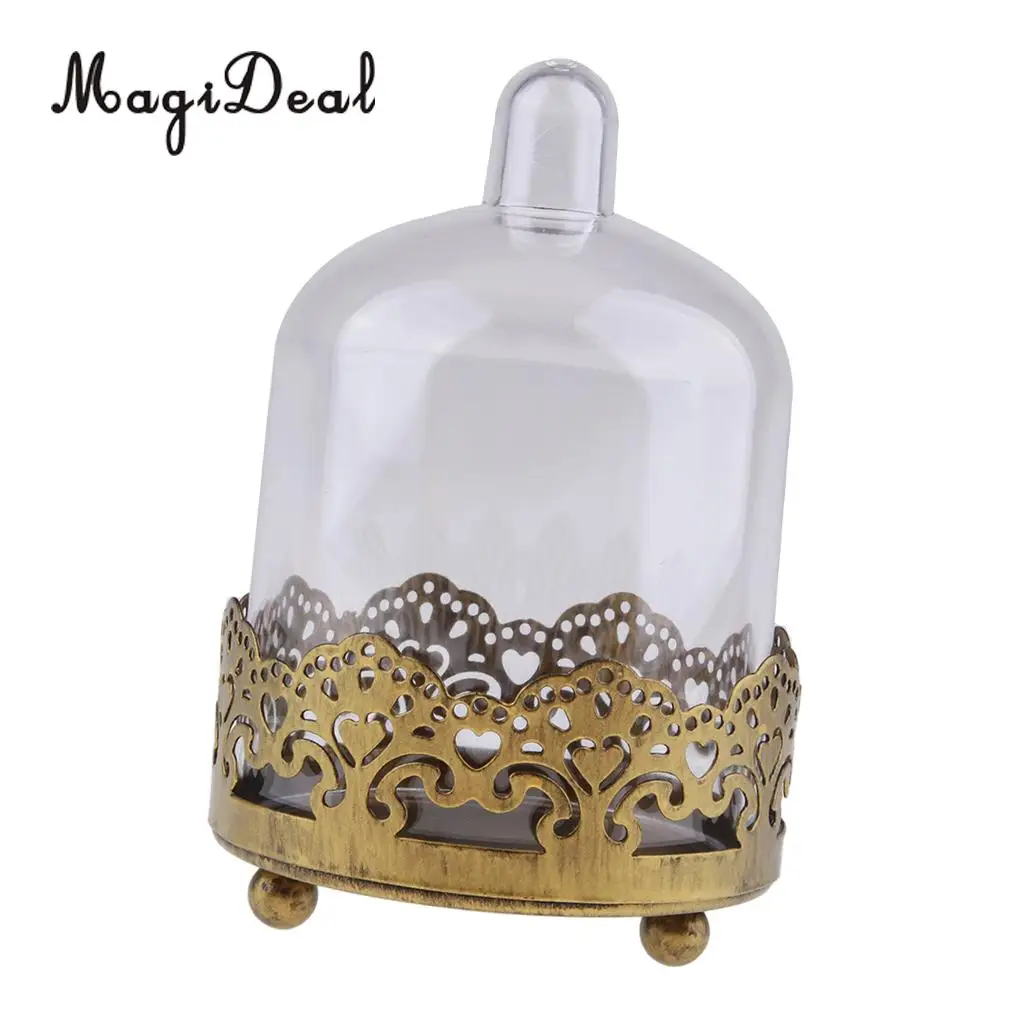 MagiDeal Mini Cake Plate with Stand Dome Cover, Elegant Metal Mini Cupcake Stand for Party Birthday Baby Shower Dessert Display