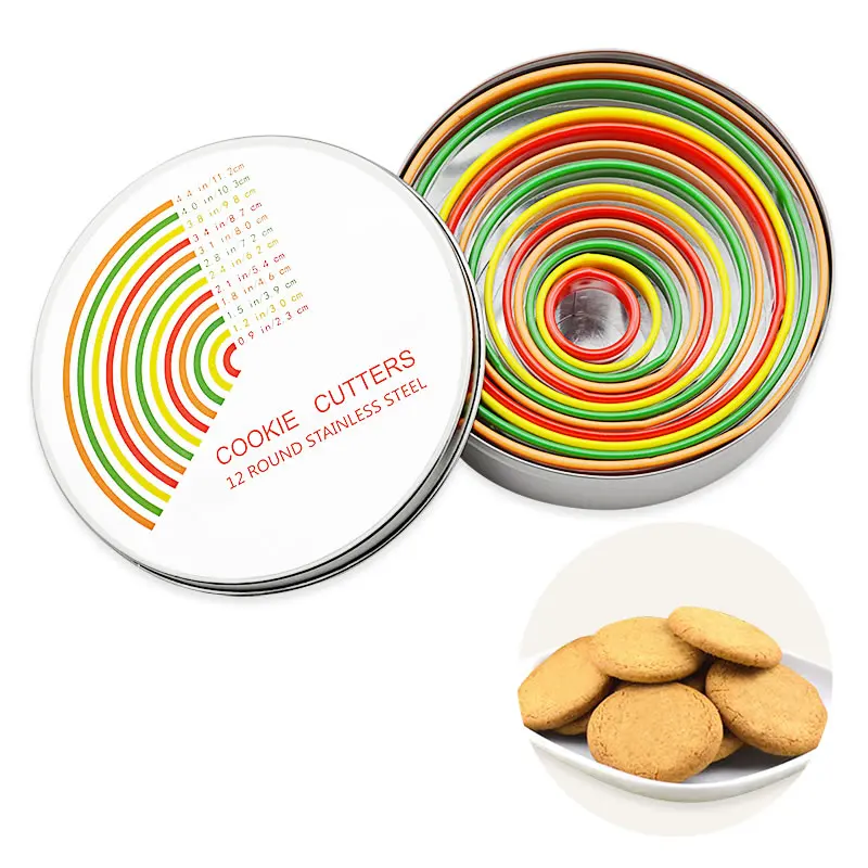 

12pcs/set Stainless Steel Cookie Cutter Mold Round Shape Biscuit Cutter Fondant Jelly Cake Decoration Home Kitchen Baking Tool