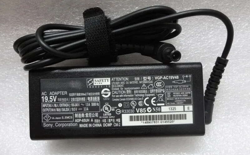 

Genuine Original OEM 65W AC Adapter Charger for Sony Vaio 19.5V 3.3A Vgp-ac19v48 VGP-AC19V43 VGP-AC19V44 New