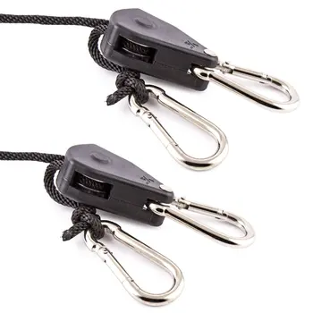 

1/8" 2Pcs 150 lbs Hanging Adjustable Heavy Duty Hanger Rope Plants Grow Light Lifters Reflector Ratchet Hook Gear Rope Hangers