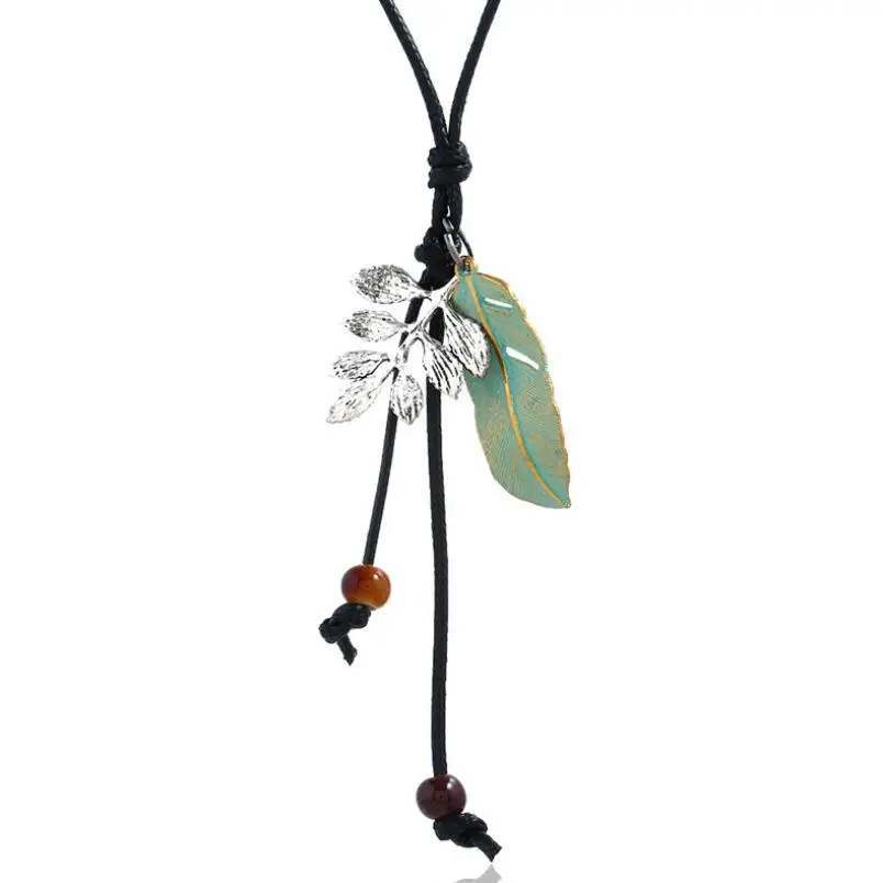 Vintage Retro Women Jewelry Metal Pendant Statement Long Adjustable Black Leather Chain Handmade Rope Wax Cord Fashion Necklace | Украшения