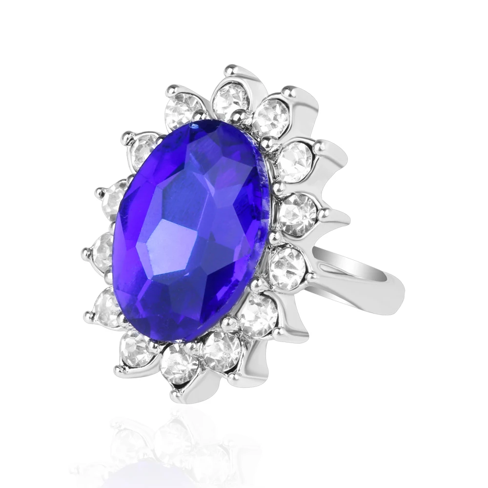 

FAMSHIN Diana Classic British Princess Kate Engagement Ring Silver Plated Retro Palace blue Crystal Ring Jewelry For Women