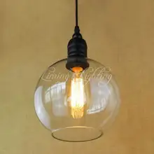 Lámpara colgante de hierro Vintage con bola de cristal transparente, lámpara colgante E27, luces Edison, gabinete para dormitorio, sala de estar, luminaria