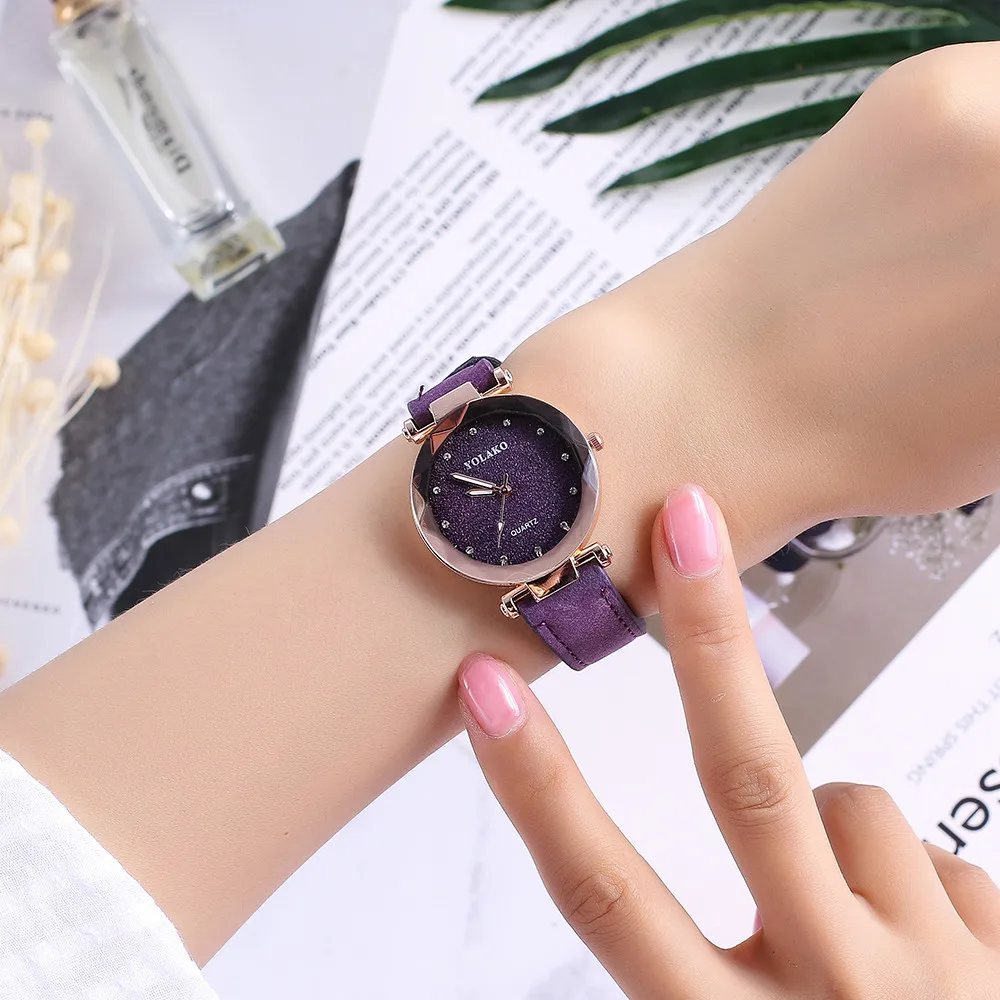 

Top Brand Ladies Quartz WristWatch Luxury 2019 Hot Sale Fashion Women Watch Starry sky Rhinestone Leather Strap Gift Clock Watch