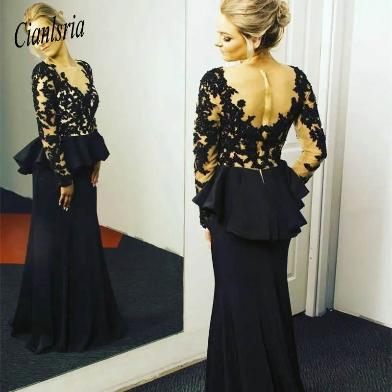 Sheer Lange Mouwen Moeder Van De Bruid Jurken Sheer V-hals Applique Lace Avondjurken Wear Custom Made Bruiloft Gast Jurk Sheer Lange Mouwen Moeder Van De Bruid Jurken Sheer V-hals Applique Lace Avondjurken Wear Custom Made Bruiloft Gast Jurk