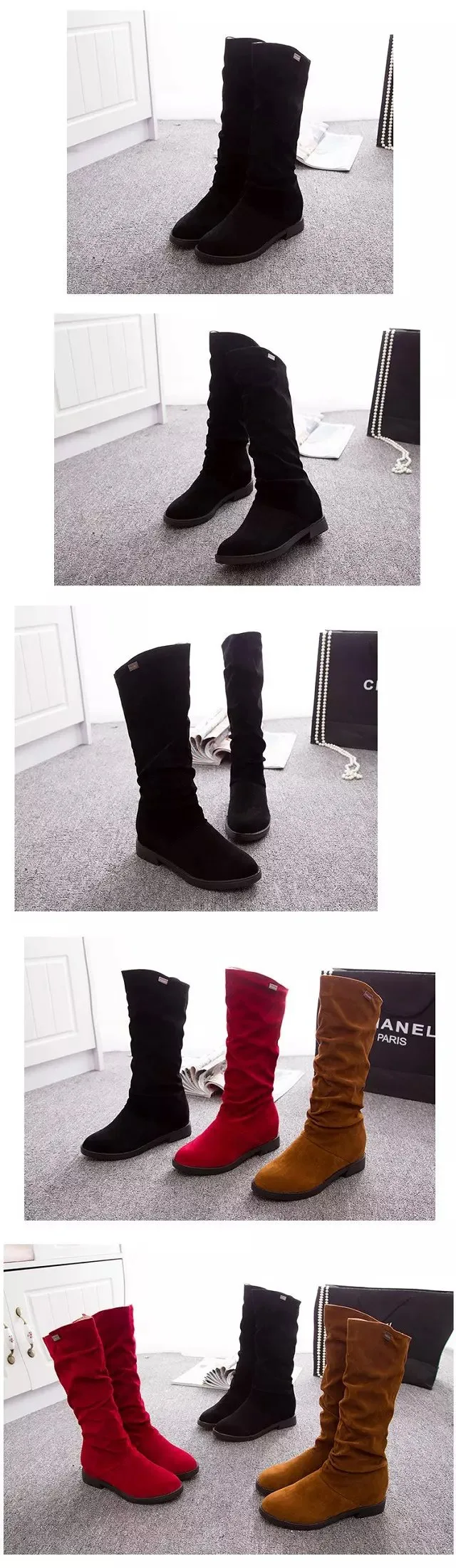 Fashion New Autumn Mid-Calf Women Boots Black Red Blue Thick Heels Half Boots Winter Female Diamante Long 446