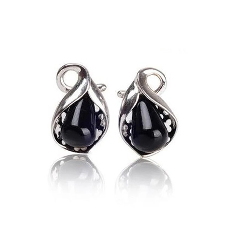 

925 Sterling Silver Jewelry Earrings With Agate Stone Fashion Agate 100% Real Stud Earrings