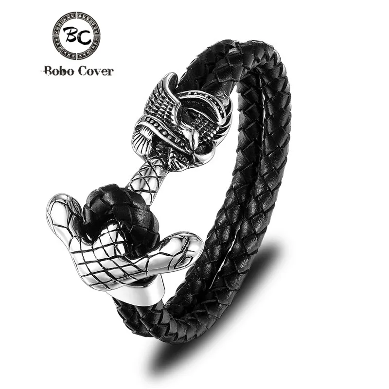 

Bobo Cover skull punk Stainless steel genuine leather eagle bracelet men charm anchor bracelets & bangles for Mens Jewelry femme