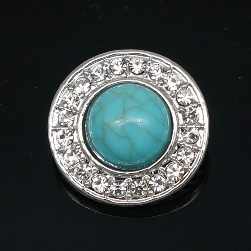 

Fashion beauty Rhinestone turquoises Round 18MM snap buttons fit snap bracelet snap jewelry wholesale KZ1146