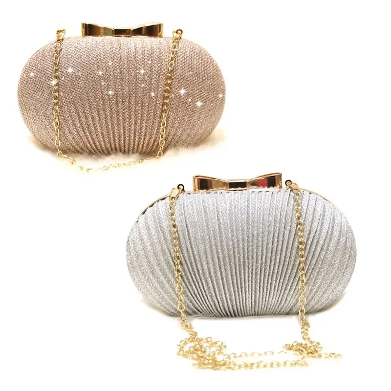 

1 Pc Fashion Twinkling Golden Evening Clutch Bag Women Bags Wedding Bridal Metal Bow Chain Shoulder Bag