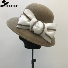 FGHGF, Женская шерстяная фетровая шляпа, элегантная зимняя шапка с бантом, шапка-котелок с церковным акцентом, шерсть, с широкими полями, шляпа-федора