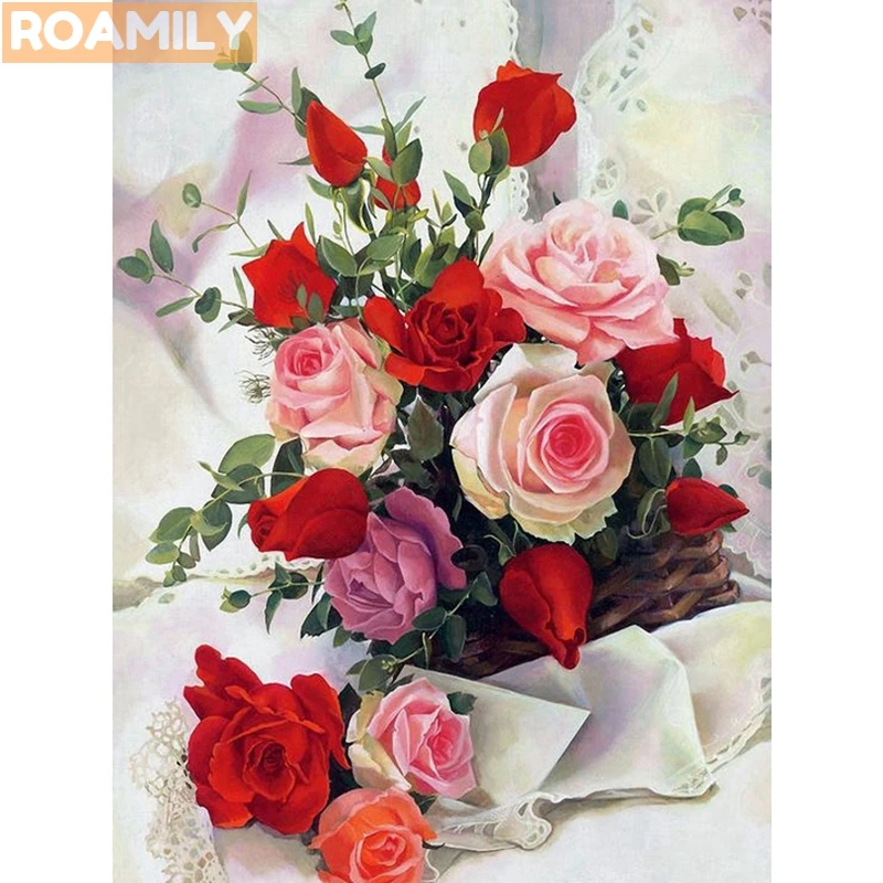 ROAMILY 5d алмазная вышивка цветы &quotкрасная/Розовая роза&quot DIY мозаика Вышивка
