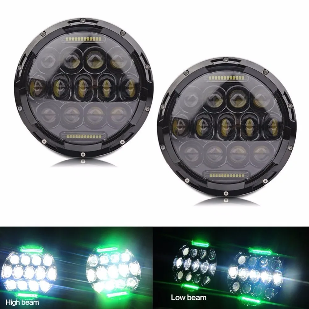  7 Inch LED 75W Headlights & LED Fog Lights White Yellow Red Blue Green Pink DRL Combo Kit For Jeep  - 32830867020