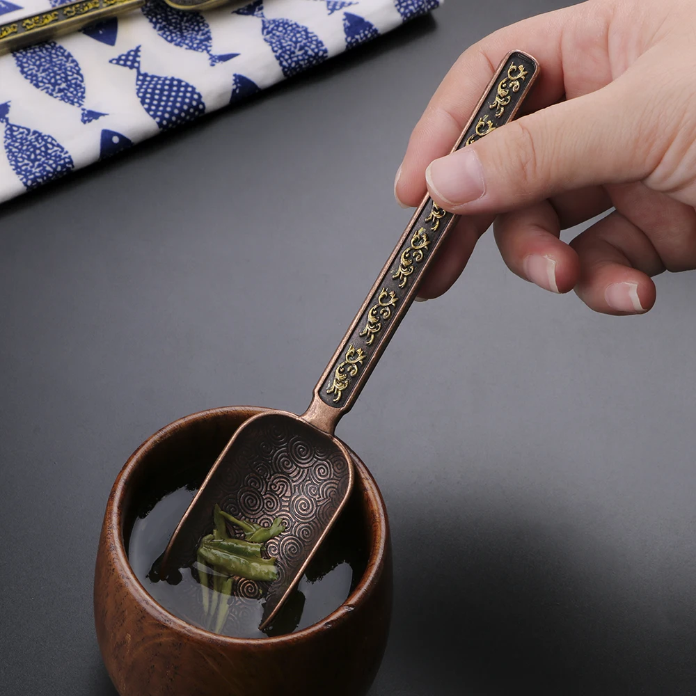 Delicate Retro Style Chinese Kongfu Tea Tea Leaves Chooser Holder Kitchen Accessories Copper Scoop Tea Shovel