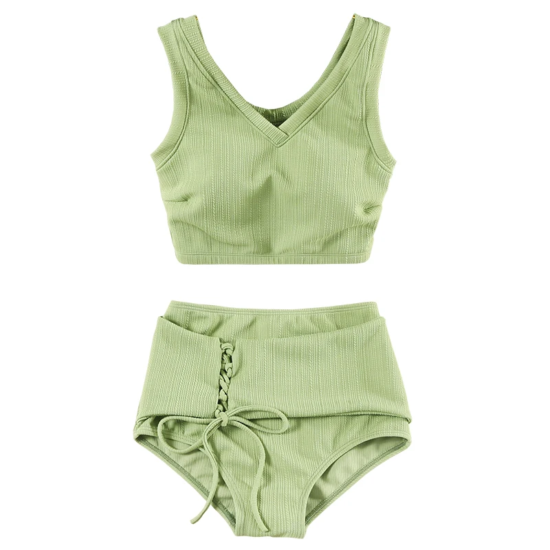 

2019 New Solid Two Piece Bikini Tankinis Set Swimwear Bathing Suit Swimming Beach Wear Swimsuit Sports Summer Sexy Swim Suits