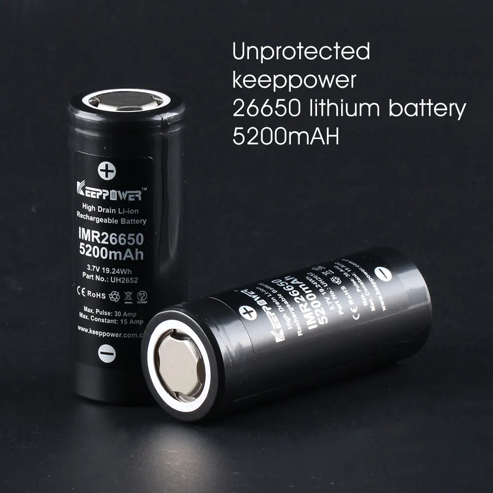 1 шт. незащищенная батарея keeppower IMR 26650 3,7 V/5200 mAh