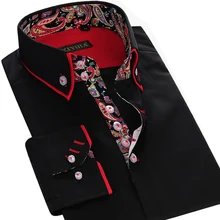 Осень новинка мужские рубашки с двойным воротником в стиле пэчворк, зауженные хлопок высокого качества Мужская Повседневная деловая рубашка
