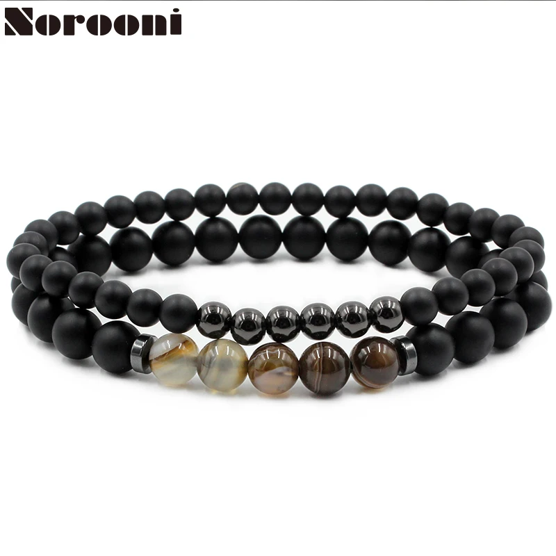 Norooni Men Woman Stripe Bead Bracelet Beaded Black Mantra Prayer Beads