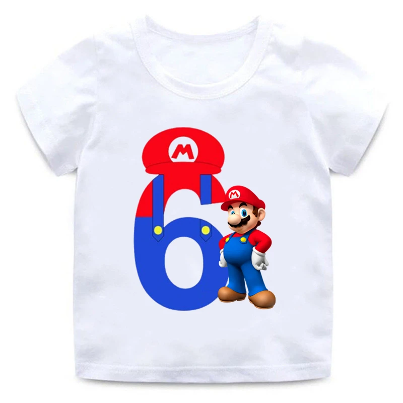 Футболка с надписью «Super Mario» и цифрой 1-9 для мальчиков и девочек, детская одежда с цифрами и надписью «Happy Birthday», Детская футболка с героями мультфильмов, HKP5233