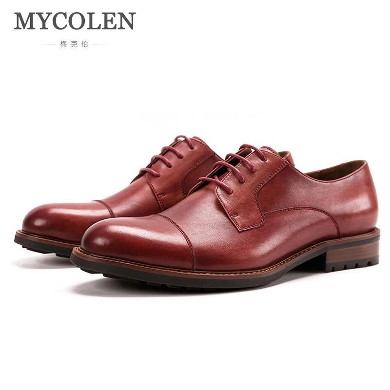 

MYCOLEN Men Dress Shoes Luxury Brand Top Fashion Formal Business Work Leather Round Toe For Flats Genuine Leather Men Shoes