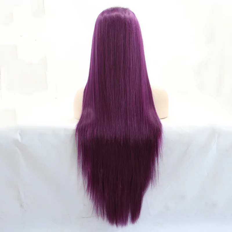 Sylvia фиолетовый синтетические парики на шнурках спереди длинный шелковый прямой парик для женщин термостойкие волокна длинные мягкие волосы косплей