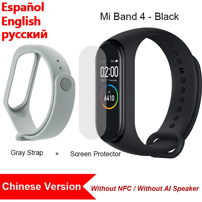 Xiaomi Mi Band 4, Умные часы цветной экран Bluetooth 5.0 Смарт-браслет Фитнес-сердечный ритм 135 мАч Смарт-браслет Смарт-часы Браслет здоровья смарт браслет фитнес браслет - Цвет: gray strap film CN