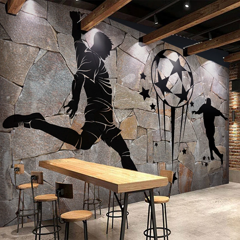 

Custom 3D Wall Murals Retro Nostalgia Soccer Stone Grain Photo Wallpaper KTV Bar Cafe Wall Cloth Wall Paper For Walls 3 D Decor