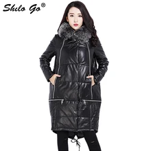 Новые зимние модные женские высококачественные роскошные лисы меховой капюшон, воротник для отдыха свободные Черные Карманы вниз длинное пальто из натуральной кожи 3XL