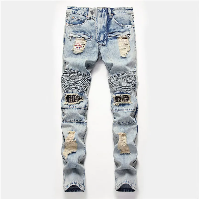 KIMSERE Для мужчин марка NEW FASHION Hi Street рваные джинсы в стиле хип хоп байкерские с