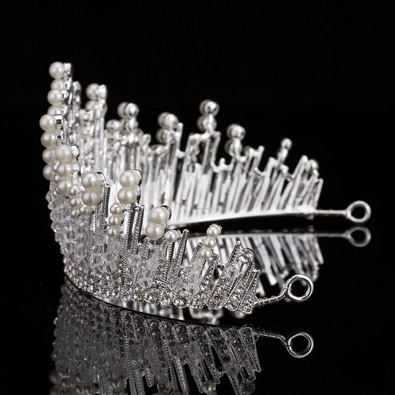 Винтаж серебряные аксессуары для волос великолепные жемчужные кристалл свадебные диадемы со стразами выпускного бала короны для свадьбы