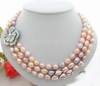 

Wholesale fast 3Strds Multi Color Baroque Pearl Necklace-Cameo Clasp AAA