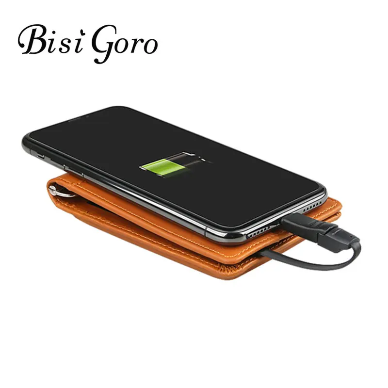 BISI GORO 2019 Unisex Smart Wallet Short Wallet With USB Charging Wallet Adapt For Ipone And Android Type-C Capacity 4000 mAh