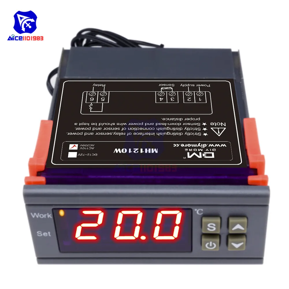 MH1210W AC 90-250V 10A светодиодный термометр цифровой регулятор температуры с термостатом NTC 10K B3435 датчик температуры