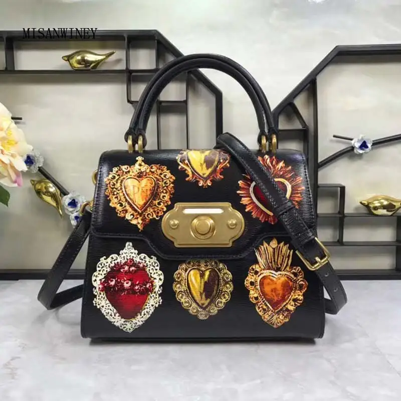

Misanwiney2018 new lady's single shoulder skew cross calfskin graffiti, love color printed leather women's bag