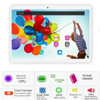 10 Inch Octa Core Android 8.0 unlocked smart phone 4G LTE tablet 4GB RAM 64GB 1280x800 IPS Dual Camera WiFi GPS tablet Media Pad