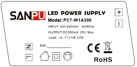 SANPU SMPS Светодиодный драйвер питания 350 мА Постоянный ток 7 Вт импульсный источник питания трансформатор освещения(4. 7) x1W AC Вход пластик - Цвет: with SANPU Logo