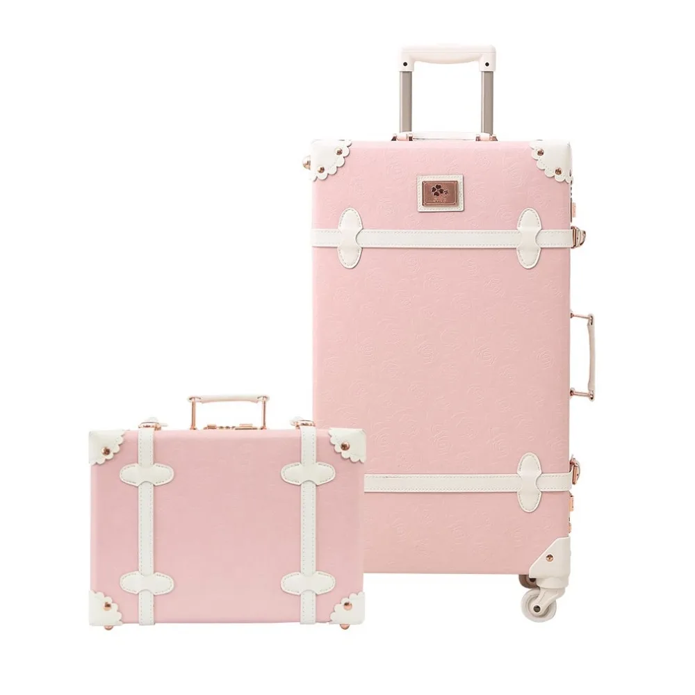 

Luggae Girl Cute Trolley Suitcase Sets Retro PU Trunk Rolling Spinner Luggage Set trunk 3D print Free shipping