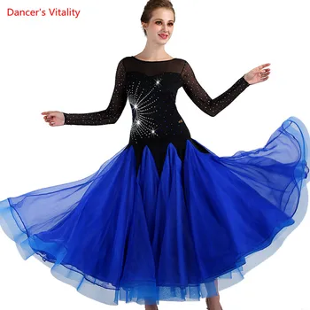 

New Sexy Fashion Ballroom Dance Dress Long-sleeve Ballroom National Costume Women Waltz Dance Performance Dresses Free Custom
