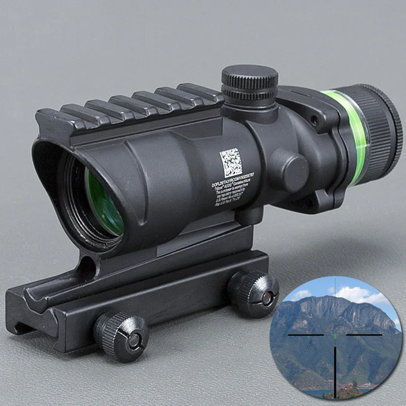 

4#BZG Tactical Acog style 4x32 rifle scope BK Red dot Green Optical Fiber 20mm Rail