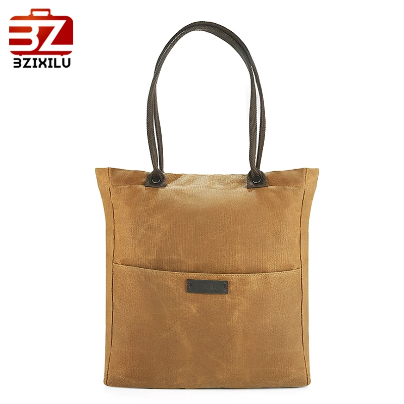 

BZIXILU Oil Waxed Canvas tote bag Women Shoulder Waterproof Handbags Casual Retro travel Shopping Messenger Bags for Men