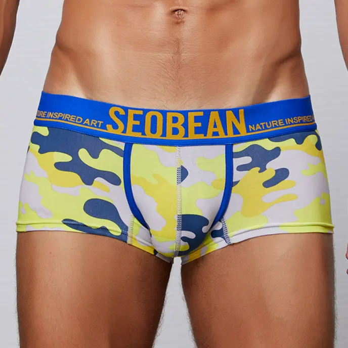 SEOBEAN Brand Men's Boxers Underwear Cotton Camouflage Boxers Shorts Sexy Low-rise Male Underwear Boxers Panties white boxer briefs Boxers